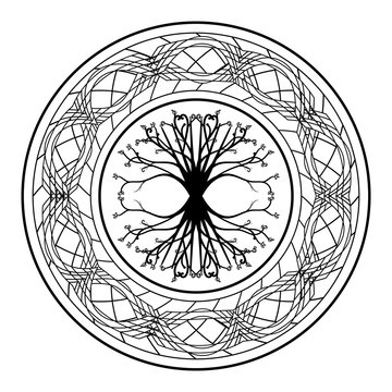 Viking tree of life yggdrasil in ornamented circle