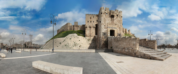 Aleppo castle in panoramic view 