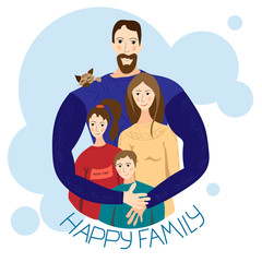 Happy family. Father, mother, son and daughter together.