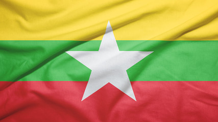 Myanmar flag with fabric texture