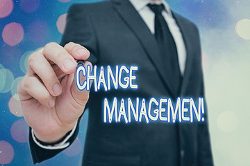 Word writing text Change Management. Business photo showcasing Replacement of leadership in an...