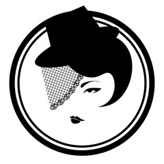 Black and white icon with vintage lady in the veil