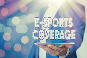 Text sign showing E Sports Coverage. Business photo showcasing Reporting live on latest sports...