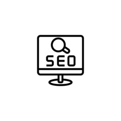 search engine optimization icon in linear, outline icon isolated on white background