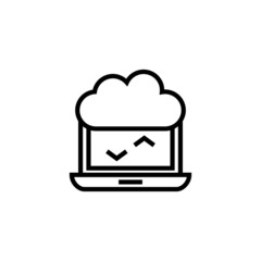 Laptop connected to cloud vector icon in linear, outline icon isolated on white background