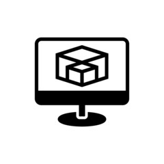 3d screen vector icon in black solid flat design icon isolated on white background