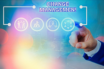 Handwriting text writing Change Management. Conceptual photo Replacement of leadership in an...