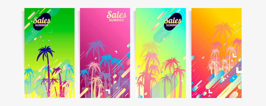 Abstract set summer background universal Line art web header template. Collage Going monochrome colorful elements vibrant