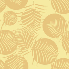 Fototapeta na wymiar Palm Leaves And Circles Background Pattern Seamless