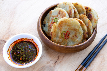 Potato pancake which is called gamjajeon in Korea