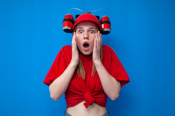 shocked girl fan is surprised at defeat, cheerleader is amazed