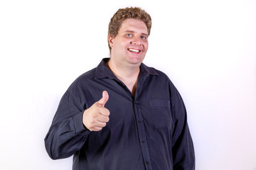 Caucasian man doing positive with his hand isolated on white background