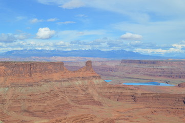 Viewpoint overlooking Potash Ponds and the La Sal mountains in the distance at Dead Horse Point, Utah