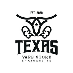 vape, e-cigarette logo, emblems and badges isolated on white background. with long horn line art
