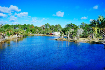 Fototapeta na wymiar Florida Hernando beach landscape, Luxury waterfront house 