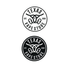 vape, e-cigarette logo, emblems and badges isolated on white background and with texas long horn
