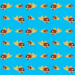 Naklejka na ściany i meble Wild Fish Showed Sharp Teeth Cute Illustration, Cartoon Funny Character, Pattern Wallpaper 