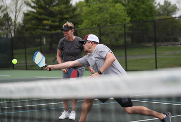 pickleball mixed doubles action 