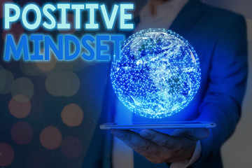 Handwriting text Positive Mindset. Conceptual photo mental and emotional attitude that focuses on bright side Elements of this image furnished by NASA