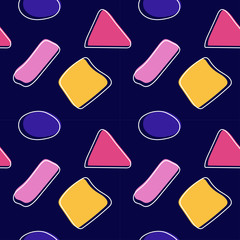 Abstract seamless pattern with different design elements. Modern stylish texture. Trendy hand drawn background. Geometric colorful shapes. Vector illustration