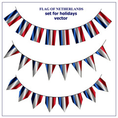Fototapeta premium Set with flags of Netherlands with folds. Happy Netherlands day collection. Bright vector illustration with flags.
