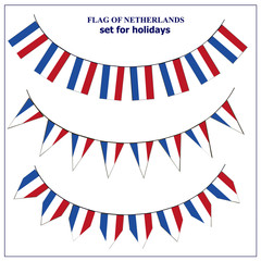 Set with flags of Netherlands with folds. Happy Netherlands day collection. Bright illustration with flags.