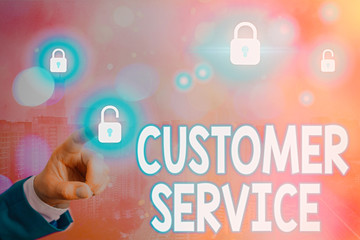Text sign showing Customer Service. Business photo text process of ensuring client satisfaction...