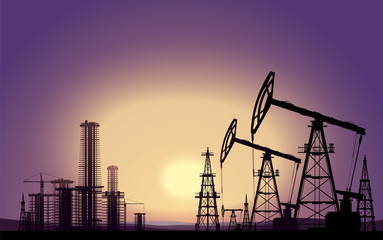 Oil rigs. Oil production. Vector.