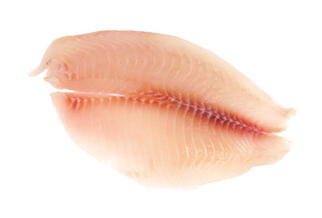 fresh raw tilapia fish fillet isolated on white background