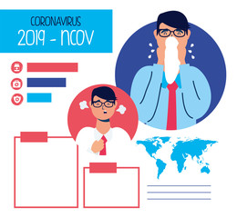 infographics covid19 pandemic with man sick