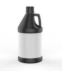 Blank round HDPE side handle Jerrycan for water, oil, milk and chemical storage on white background for branding and mockup design, 3d render illustration.