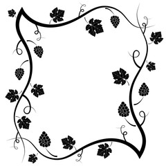 Vector decorative frame of vine on a white background. Black-white ornate silhouette.