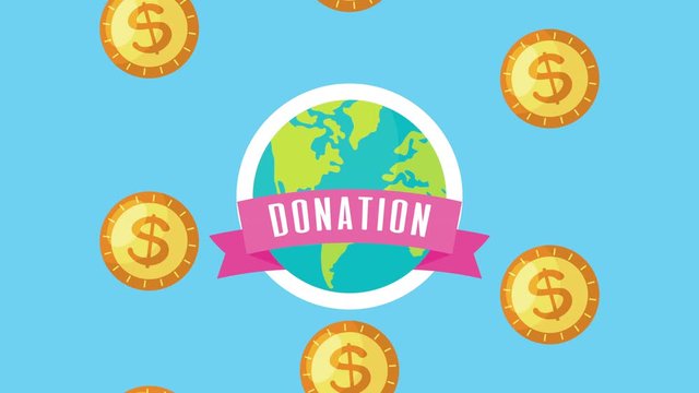 donation campaign for covid19 with earth planet and coins
