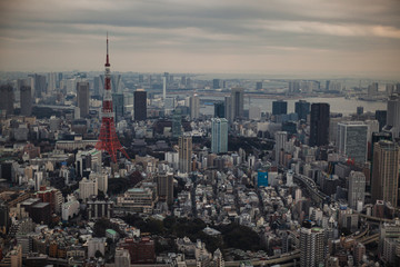 曇りで霞んだ東京の風景