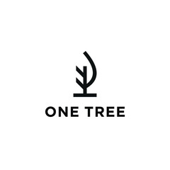 simple tree and leaf logo line design vector