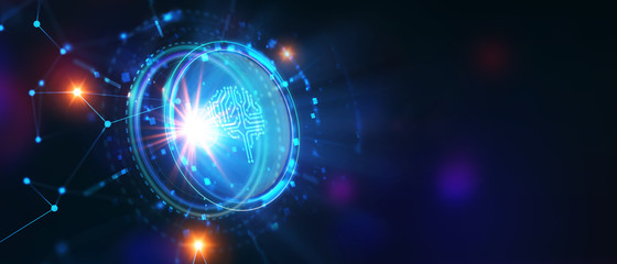 Artificial intelligence (AI), machine learning and modern computer technologies concepts. Business, Technology, Internet and network concept.