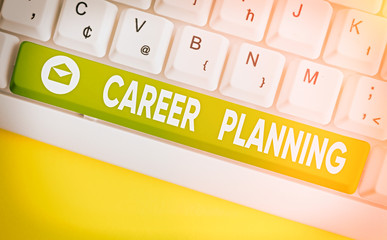 Word writing text Career Planning. Business photo showcasing A list of goals and the actions you...