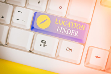 Text sign showing Location Finder. Business photo showcasing A service featured to find the address...