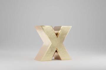 Gold 3d letter X lowercase. Golden letter isolated on white background. 3d rendered font character.