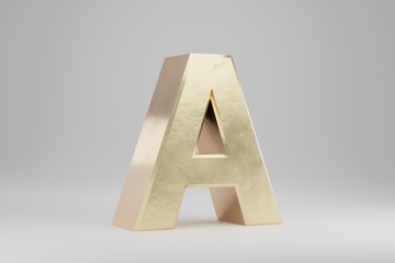 Gold 3d letter A uppercase. Golden letter isolated on white background. 3d rendered font character.