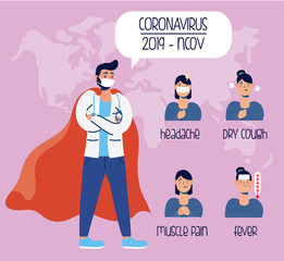 infographics covid19 pandemic with super doctor