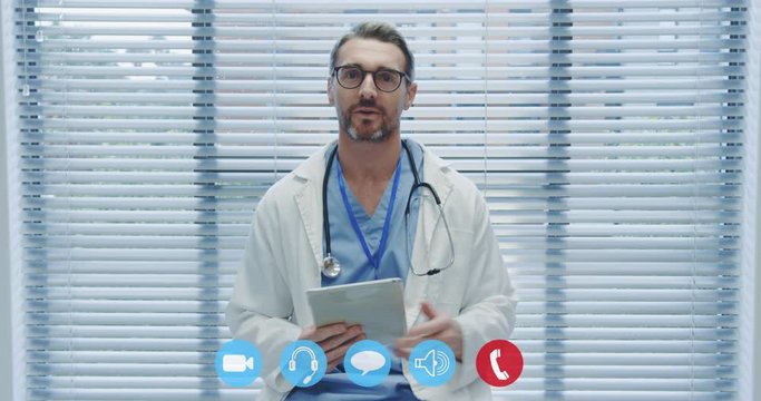 Visio call of healthcare worker during coronavirus Covid19 epidemic