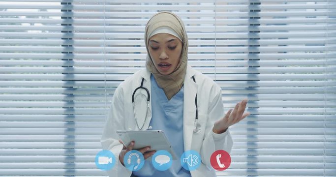 Visio call of healthcare worker during coronavirus Covid19 epidemic