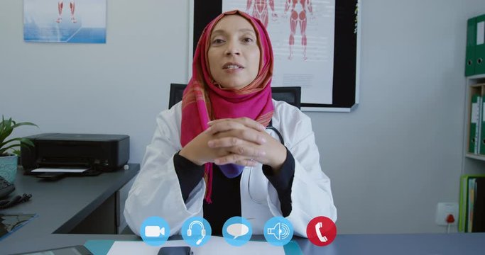 Visio call of healthcare worker during coronavirus Covid19 epidemic