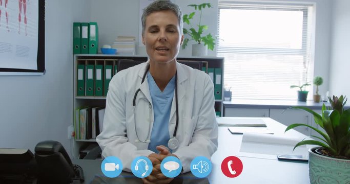 Visio call of healthcare worker during coronavirus Covid19 epidemic