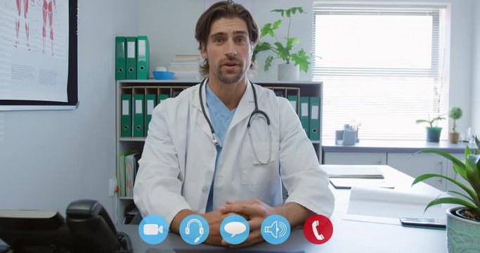 Visio call of healthcare worker during coronavirus Covid19 epidemic