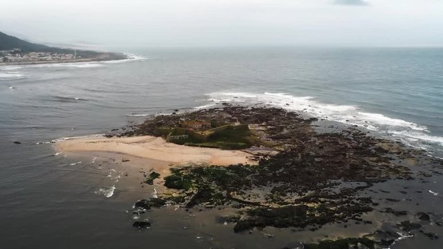Aerial view fort of Insua, Caminha in Portugal close to the border to Spain
