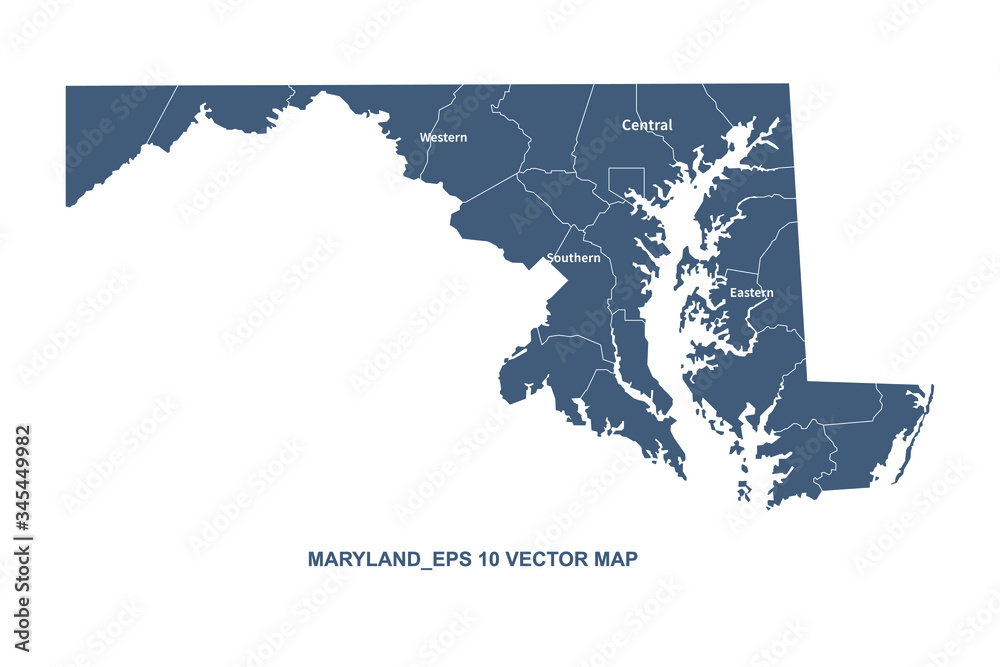 Wall mural maryland map. vector map of maryland, u.s. states.