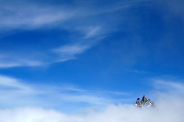 Fototapeta na wymiar Mount Aiguille du Midi in French Alps, France. This picture was taken from the Mont Blanc.