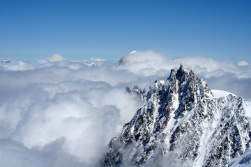 Fototapeta na wymiar Mount Aiguille du Midi in French Alps, France. This picture was taken from the Mont Blanc.